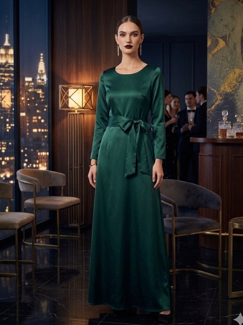 Cousin's Concert Attire Emerald Green Satin Maxi Gown Dress Minimalist Glam 4